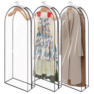 hakacc 60" clear garment bags for hanging clothes, 3 pack 12" gusseted garment bags for storage, hanging clothes storage, clothing moving bags