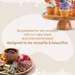 Acacia Wood Christmas Cake Stand with Lid - 12 In Round Cake Holder, Thanksgiving and Christmas Hosting Essential, Dessert Table Display Set & Charcuterie Board for Cheese, Chips, Acrylic Cake Dome Cover