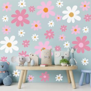 TaoBary 12 Sheets Daisy Wall Decals Flower Wall Stickers Large Daisy Wall Stickers Daisy Decals for Wall Peel and Stick for Nursery Bedroom Living Room Wall Decor (Vibrant Style)