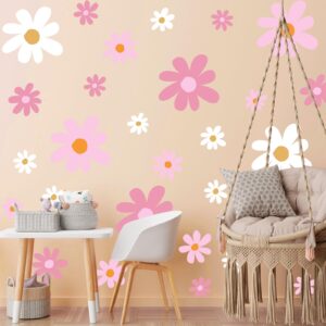 TaoBary 12 Sheets Daisy Wall Decals Flower Wall Stickers Large Daisy Wall Stickers Daisy Decals for Wall Peel and Stick for Nursery Bedroom Living Room Wall Decor (Vibrant Style)