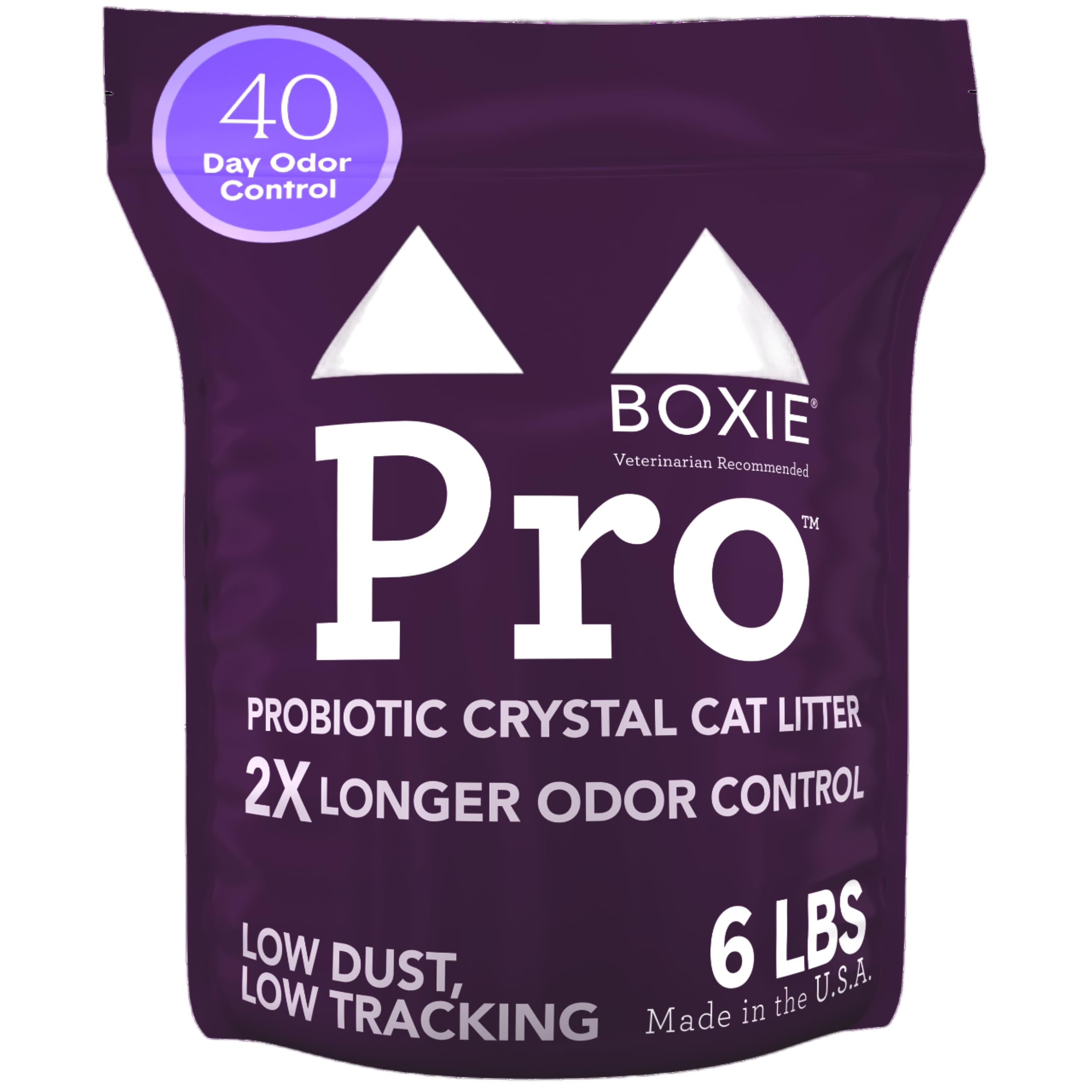 Boxie® Pro™ 40 Day Probiotic Odor Control Non-Clumping Crystal Cat Litter, 6 lb, Self-Cleaning, MicroDry™ Crystals, 99.9% Dust-Free, Long-Lasting, Health Benefits for Multi-Cat Homes