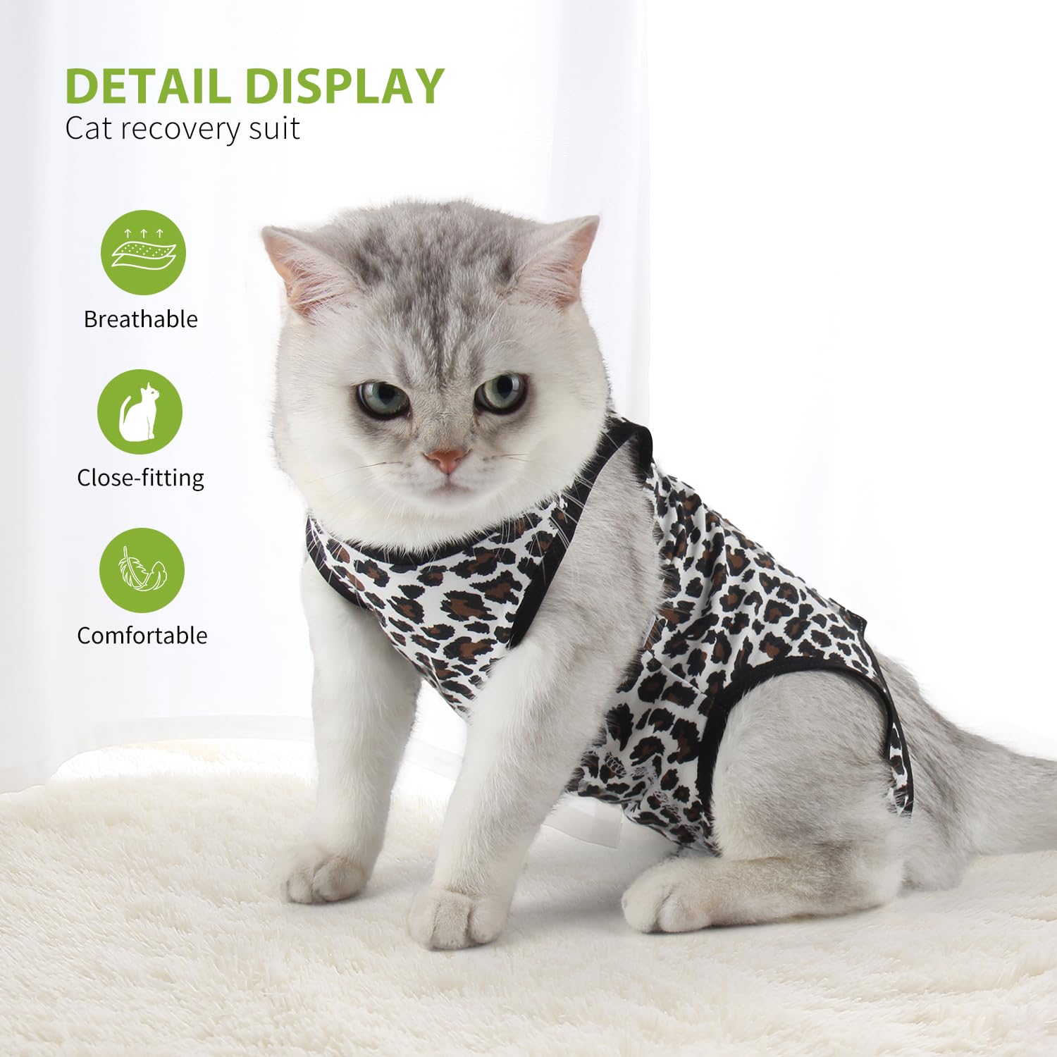 Pawcomon 2 Packs Cat Surgery Recovery Suit Surgical Clothes Abdominal Wounds Anti-Licking Cat Bodysuit Onesie Substitute E-Collar& Cone