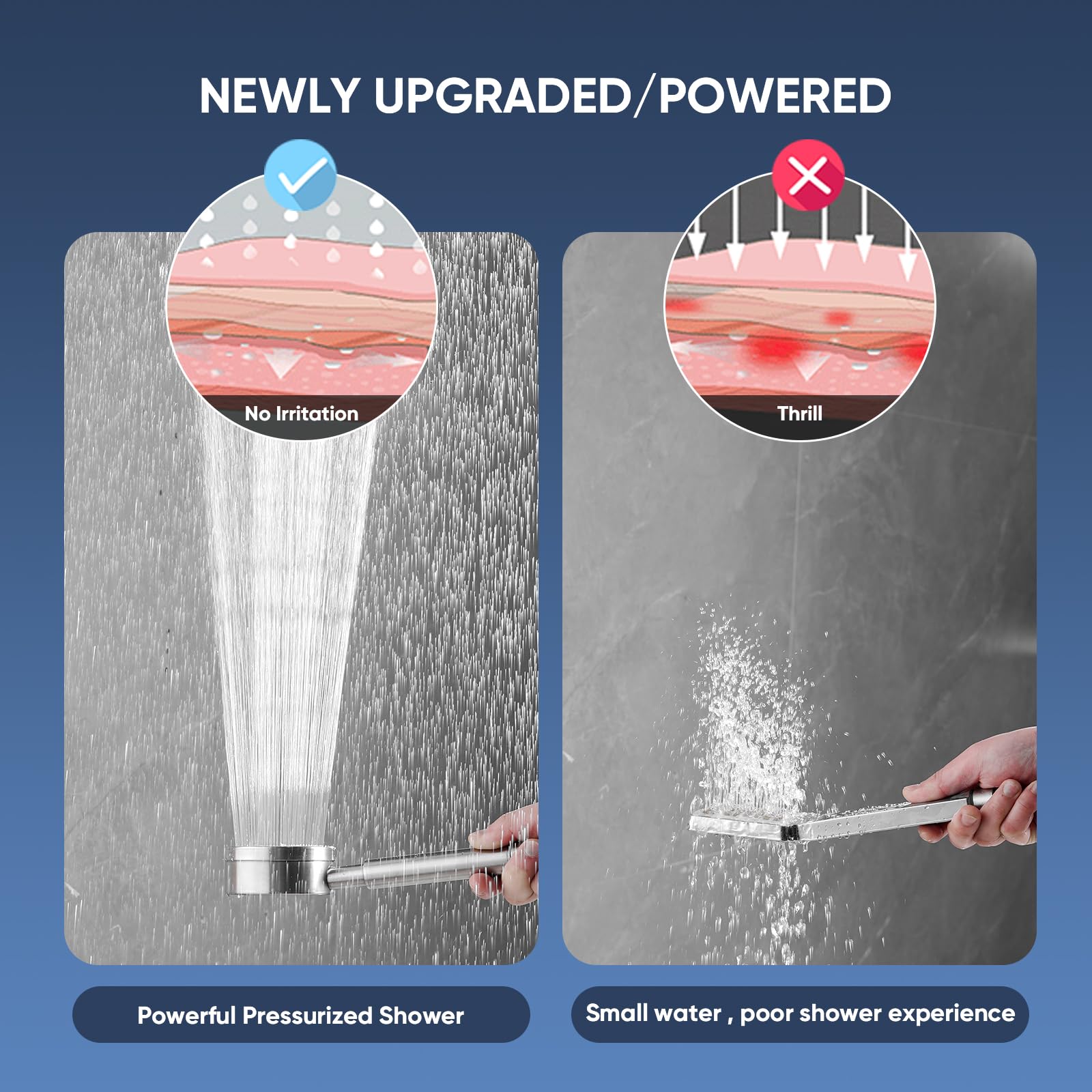 Handheld Shower Head Set High Pressure Stainless Steel High Flow Hand Shower Head with 59 Inch Hose and Bracket Brushed Finish