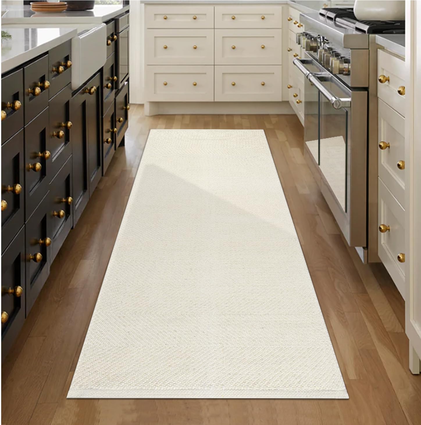 HXJDCL Farmhouse Kitchen Runner Rug 2'x 6',Cream Cotton Woven Washable Bedroom Runner Rug Reversible Hallway Rug Boho Laundry Room Rug for Living Room Sink Area Rug