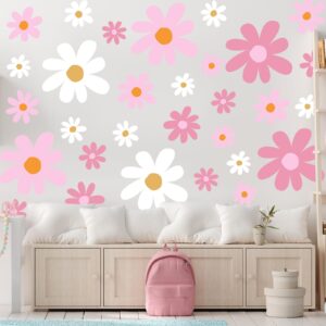 TaoBary 12 Sheets Daisy Wall Decals Flower Wall Stickers Large Daisy Wall Stickers Daisy Decals for Wall Peel and Stick for Nursery Bedroom Living Room Wall Decor (Vibrant Style)