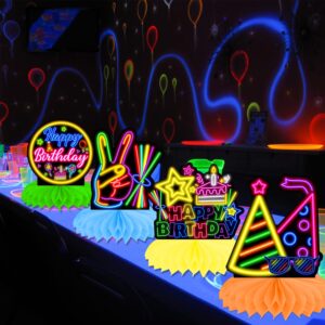 Glow Neon Honycomb Centerpieces 13Pcs Glow Birthday Party Decorations Neon Party Centerpieces for Table Neon Birthday Party Supplies Glow in The Dark Decoration Let's Glow Crazy Baby Shower Supplies