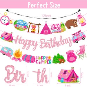 Happy Camper Birthday Party Banners Girls Camping Birthday Decorations 2PCS Happy Camper Party Decorations Camping Party Decoration for One Happy Camper Baby Shower Supplies