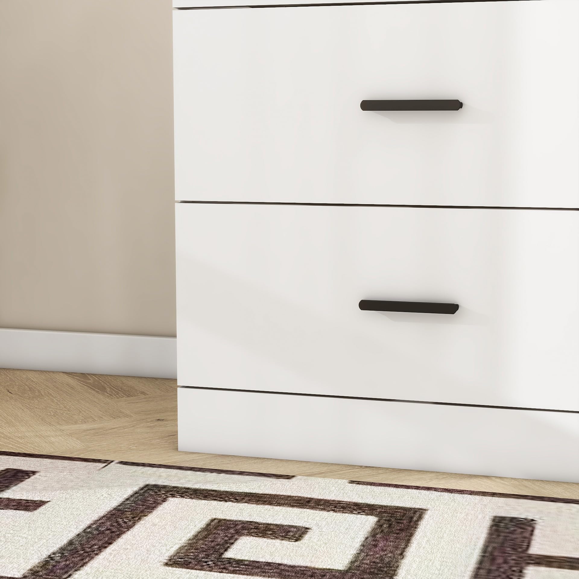 Modern 6 Drawer Dresser for Bedroom, Wood Wide Chest of Drawers Floor Storage Lateral Drawer Cabinet Organizer with Metal Handles for Home Office (White)