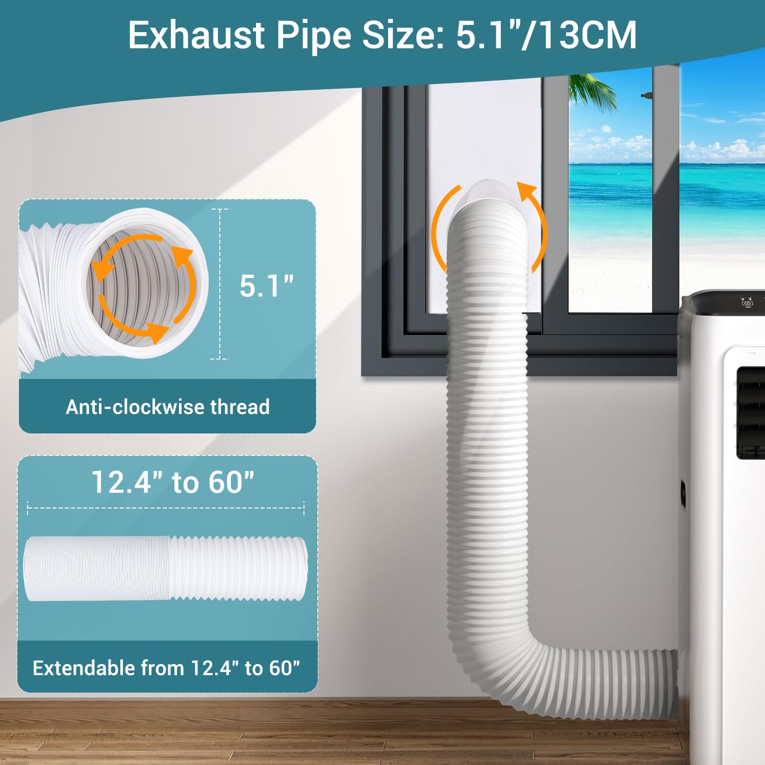 Brosyda Portable Air Conditioner Window Vent Kit with 5.1" AC Exhaust Hose & Coupler, Adjustable Portable AC Window Vent Kit, Upgraded Seamless Window Panel Kit for Sliding Windows