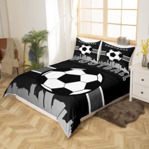 Erosebridal Little Boys Bedding Set Queen Soccer Football Comforter Cover for Toddler Kids, Sports Gamer Quilt Cover Video Game Gaming Duvet Cover, Black Grey