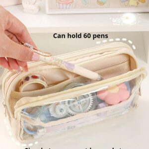 Cute Pencil Case Large Capacity Pen Bag Mesh Kawaii Pen Case Clear Pencil Pouch Gift (Pink)