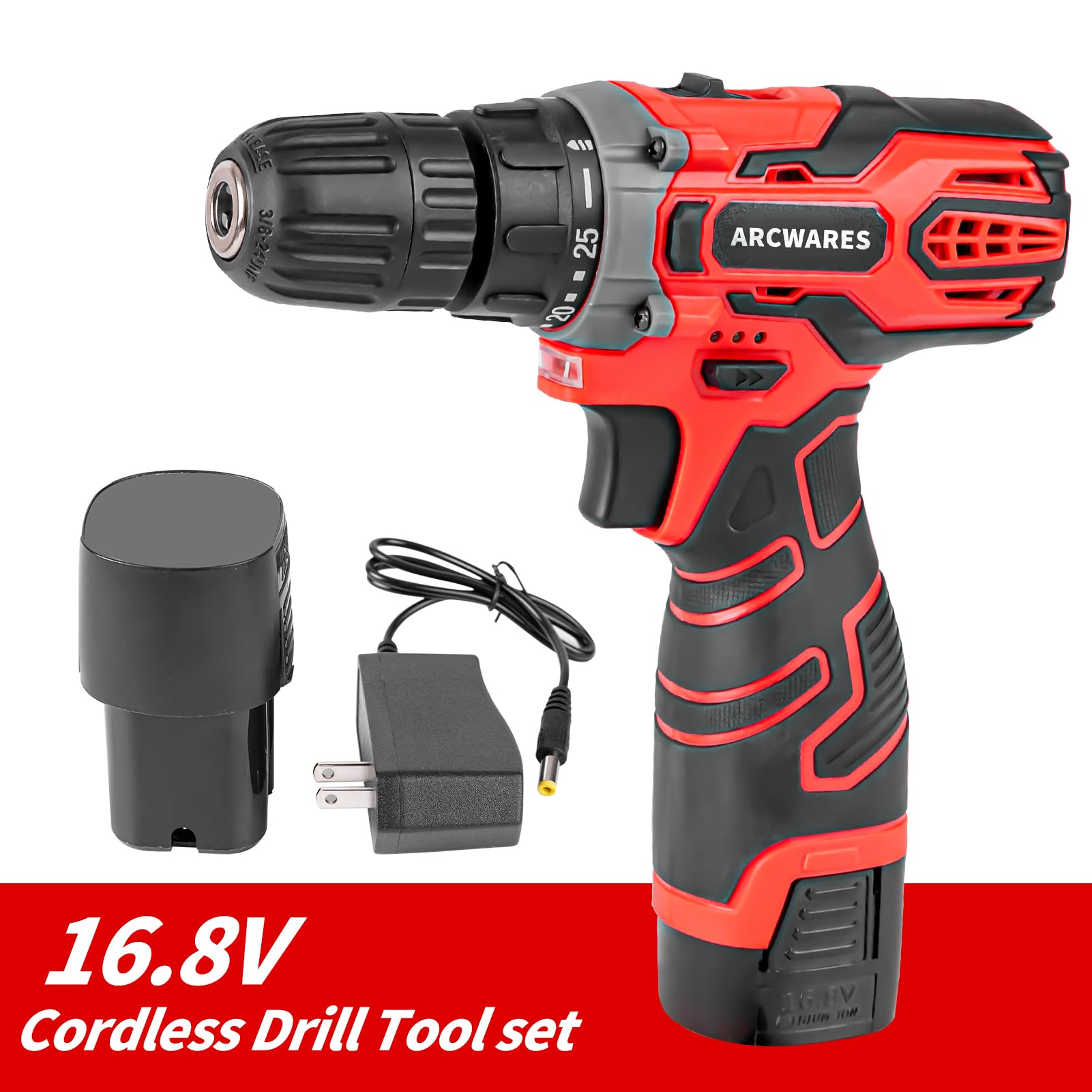 Cordless Power Drill Set, 16.8V Electric Drill Driver Kit, Cordless Power with Battery and Charger,3/8" Keyless Chuck, 2 Variable Speed, 2-Variable Speed Power Drill Kit for Father's Day