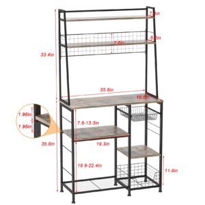 X-cosrack 5-Tier Coffee Bar Rack, Industrial Bakers Rack with Storage Shelves Hooks, Microwave Rack Organizer with Wire Basket Drawer for Kitchen, Coffee Station Pantry, (Rustic Brown)