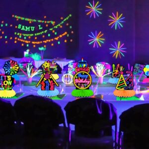 Glow Neon Honycomb Centerpieces 13Pcs Glow Birthday Party Decorations Neon Party Centerpieces for Table Neon Birthday Party Supplies Glow in The Dark Decoration Let's Glow Crazy Baby Shower Supplies