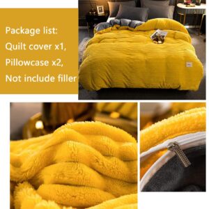 ONDIAN Soft Corduroy Duvet Cover Set Queen Size,Thicken Double Sided Velvet Comforter Cover with 2 Pillowcase Winter Twin Quilt Cover with Zipper-Yellow 240x220cm(94.5x86.inch)