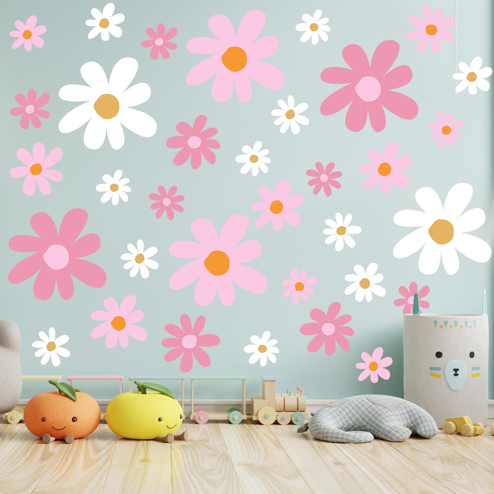 TaoBary 12 Sheets Daisy Wall Decals Flower Wall Stickers Large Daisy Wall Stickers Daisy Decals for Wall Peel and Stick for Nursery Bedroom Living Room Wall Decor (Vibrant Style)