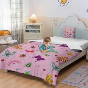 Toddler Pink Duvet Cover, 40×60 Inch Kids Duvet Cover for Girls, Soft Comforter Cover Quilt Cover with Butterfly Printed, Dotted Backing Zipper Boho Duvet Cover