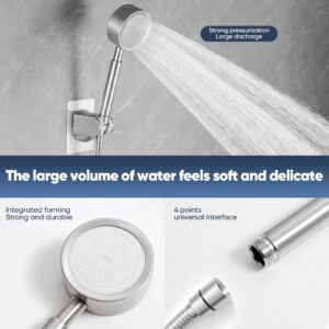 Handheld Shower Head Set High Pressure Stainless Steel High Flow Hand Shower Head with 59 Inch Hose and Bracket Brushed Finish