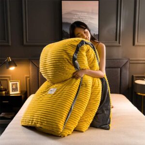 ondian soft corduroy duvet cover set queen size,thicken double sided velvet comforter cover with 2 pillowcase winter twin quilt cover with zipper-yellow 240x220cm(94.5x86.inch)