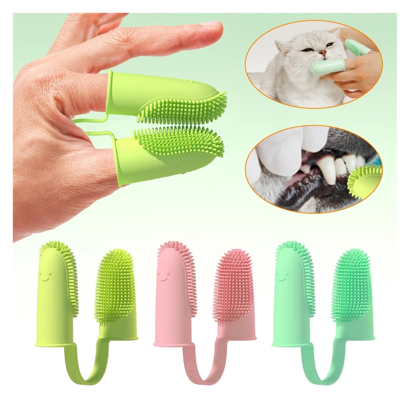 KLYSO Dog Super Soft Double Finger Toothbrush Pet Teeth Clean Bad Breath Care TPR Tooth Brush Clean Tool Dog Toothbrush Accessories (Color : Yellow)