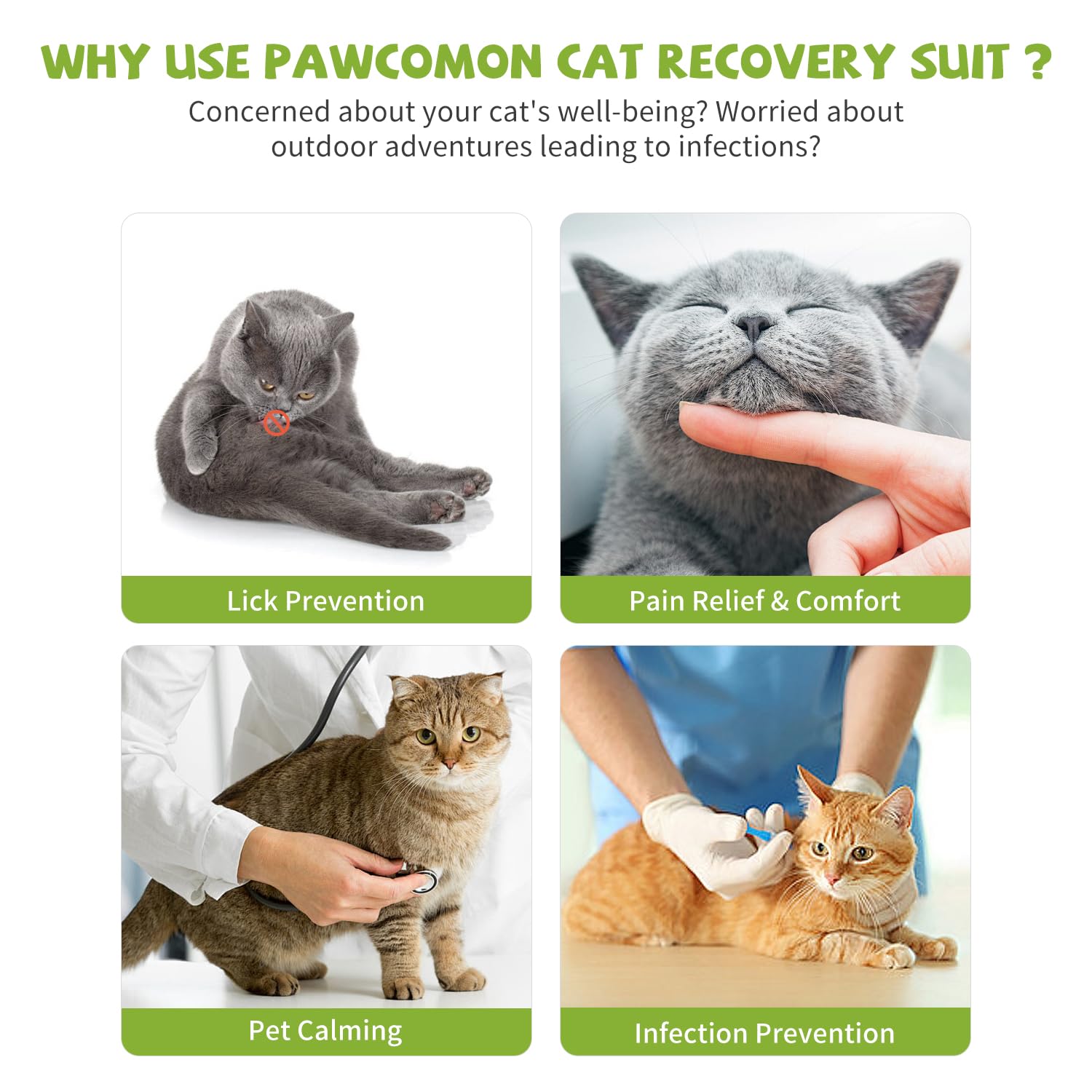 Pawcomon 2 Packs Cat Surgery Recovery Suit Surgical Clothes Abdominal Wounds Anti-Licking Cat Bodysuit Onesie Substitute E-Collar& Cone