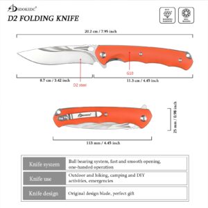 SDOKEDC Best Handmade Damascus Pocket Knife For Men Flipper Folding Hunting Knives With Liner Lock Clip Camping Survival Gear Edc Self Defense Knife (Orange G10)