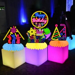 Glow Neon Honycomb Centerpieces 13Pcs Glow Birthday Party Decorations Neon Party Centerpieces for Table Neon Birthday Party Supplies Glow in The Dark Decoration Let's Glow Crazy Baby Shower Supplies