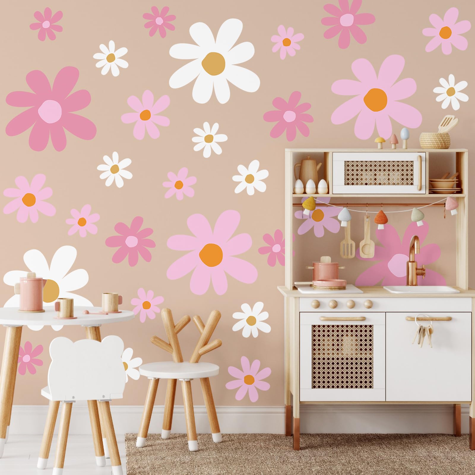 TaoBary 12 Sheets Daisy Wall Decals Flower Wall Stickers Large Daisy Wall Stickers Daisy Decals for Wall Peel and Stick for Nursery Bedroom Living Room Wall Decor (Vibrant Style)