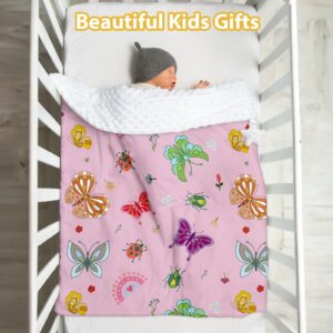 Toddler Pink Duvet Cover, 40×60 Inch Kids Duvet Cover for Girls, Soft Comforter Cover Quilt Cover with Butterfly Printed, Dotted Backing Zipper Boho Duvet Cover