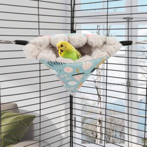 Wontee Bird Nest House Winter Warm Hanging Hammock Bird Bed Snuggle Hut for Parakeets Budgies Caique Conures Cockatiels (Small, Blue)