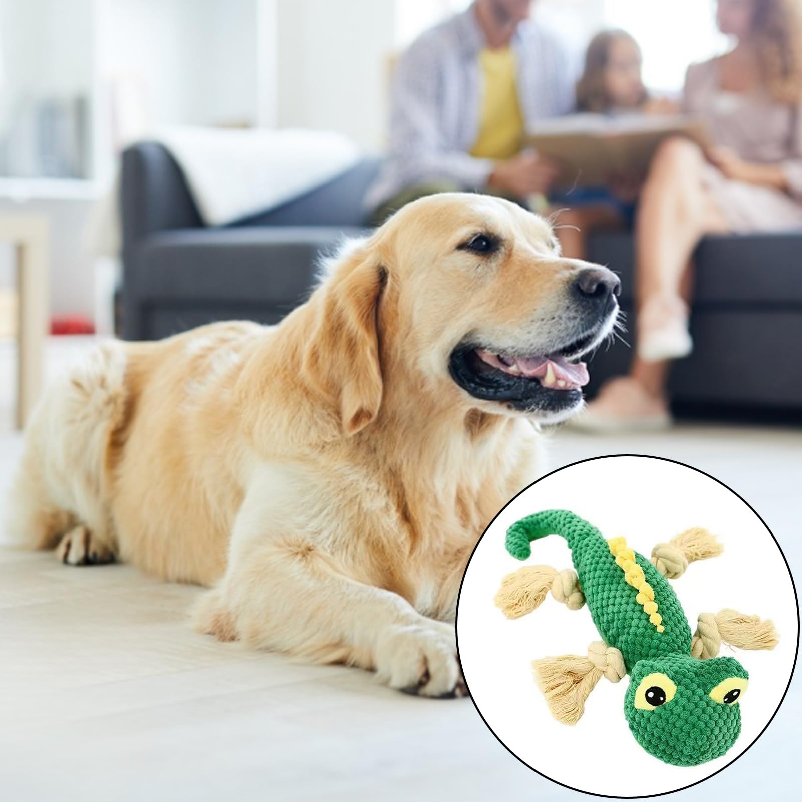 leasote Indestructible Dog Toy Smart Dog Toy Pet Toy Knitted Cartoon Lizard Shape Bite-Resistant Stress Relief Squeaky Dog Cat Chew Toy Green