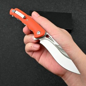 SDOKEDC Best Handmade Damascus Pocket Knife For Men Flipper Folding Hunting Knives With Liner Lock Clip Camping Survival Gear Edc Self Defense Knife (Orange G10)