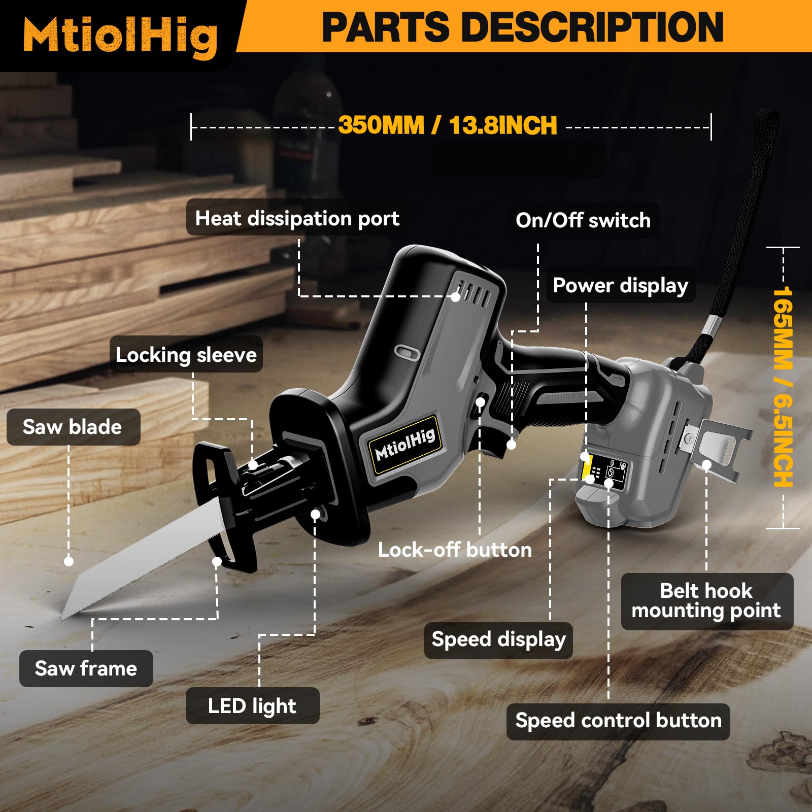 Cordless Reciprocating Saw for DeWalt 20V Max: 3 Variable Speed, Brushless Recipro Saw, Tool-Free Blade Change, 4 Saw Blades for Metal Wood PVC, No Charger, No Battery | Tool Only