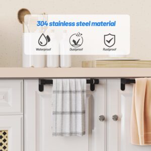 VEHHE Kitchen Towel Holder, Retractable Kitchen Towel Rack, Hooks Adjustable to Door Thickness, Dish Towel Holder with EVA Pad, Over The Door Towel Rack, L10.4~16.9 X W0~1.2 X H2.4 inches (Black)