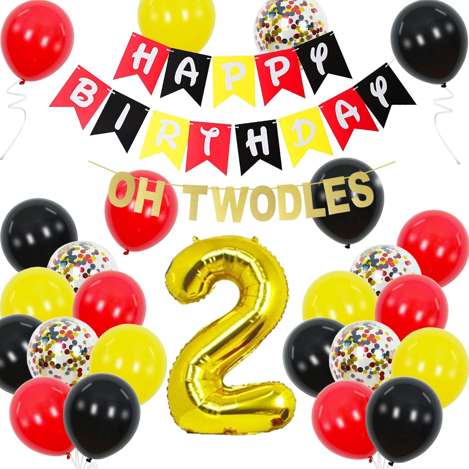 Cartoon Mouse 2nd Birthday Party Supplies Oh Twodles Theme Party Decorations Includes birthday Banner,Latex Balloons for Boy Girls Kids Mouse Theme Birthday Decorations