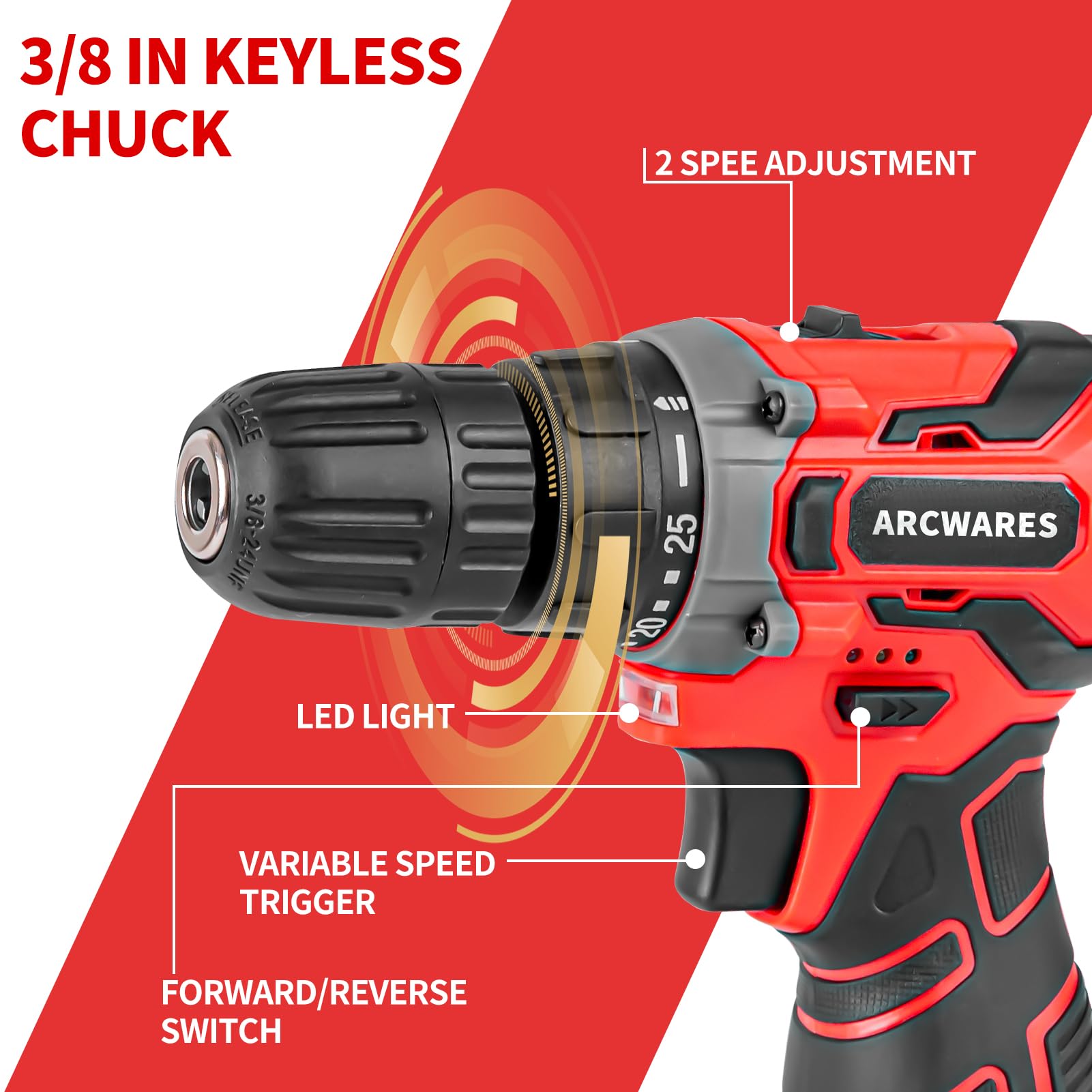 Cordless Power Drill Set, 16.8V Electric Drill Driver Kit, Cordless Power with Battery and Charger,3/8" Keyless Chuck, 2 Variable Speed, 2-Variable Speed Power Drill Kit for Father's Day