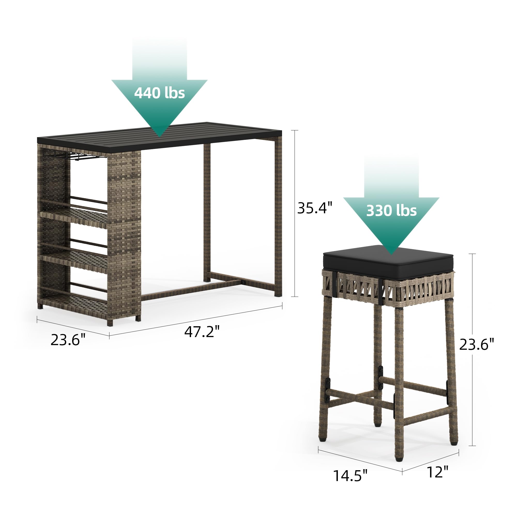 YITAHOME 5 Piece Patio Bar Set, Outdoor High Top Table and Chairs with Wine Glass Holder and Soft Cushions, Outdoor Wicker Furniture for Backyard, Garden Yard, Balcony, Brown Rattan