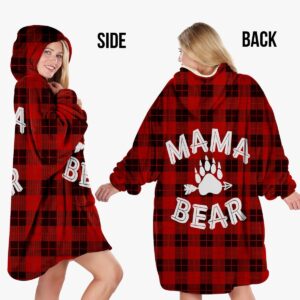 Warmstorey Mama Bear Wearable Blanket Hoodie, Buffalo Plaid Mama Bear Hooded Blanket for Mom, Christmas Gifts for Mom, Wife From Daughter, Son, Husband, Happy Birthday Mom Gift, Birthday Gift for Wife