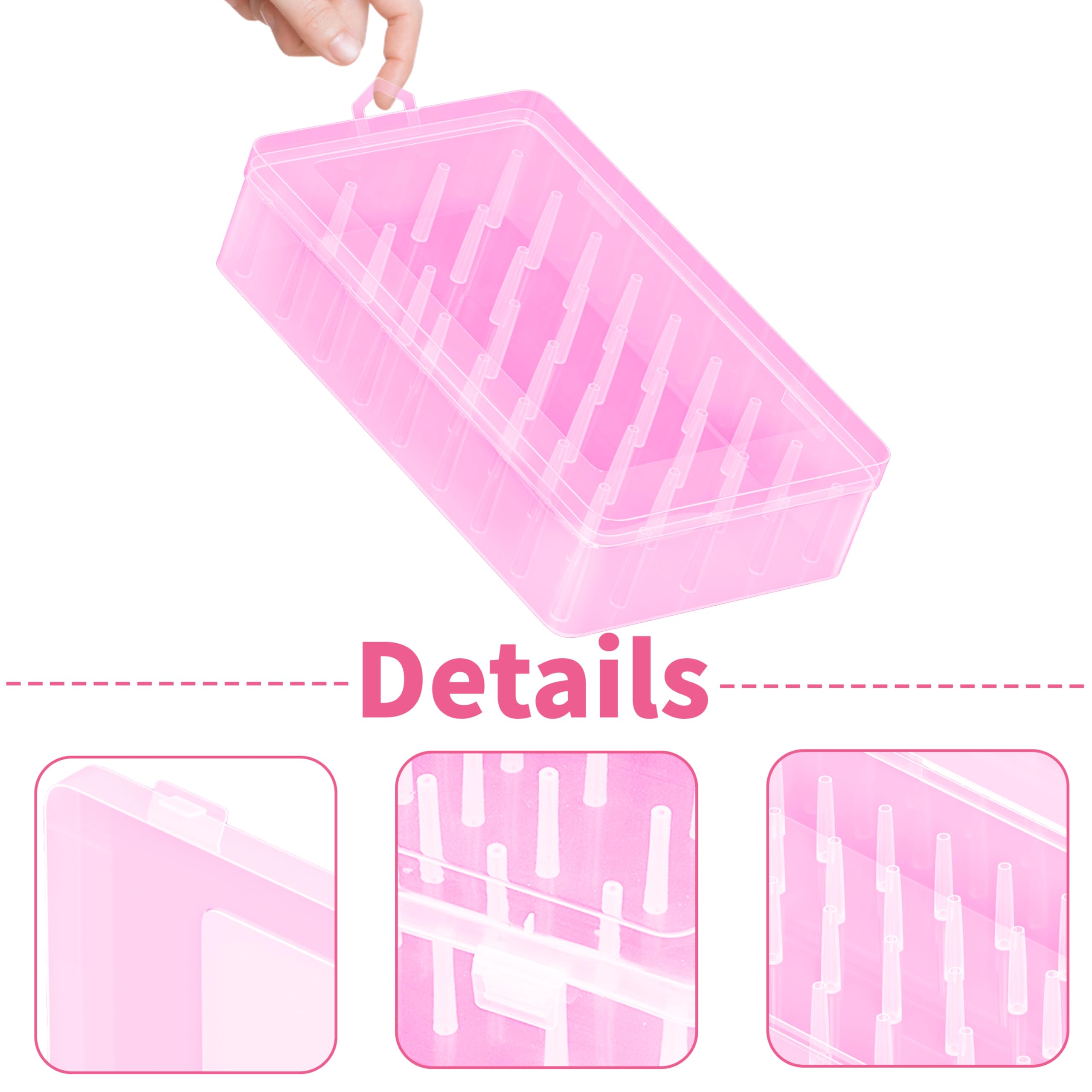 XiyaxiVici 42 Slot Sewing Thread Pink Storage Box Bobbin Needle Spool Holder Organizer Embroidery Household DIY Sewing Accessories, Contain 2 Size Spool 30 pcs 0.5 x 2.4 inch + 12 pcs 1 x 2.4 inch