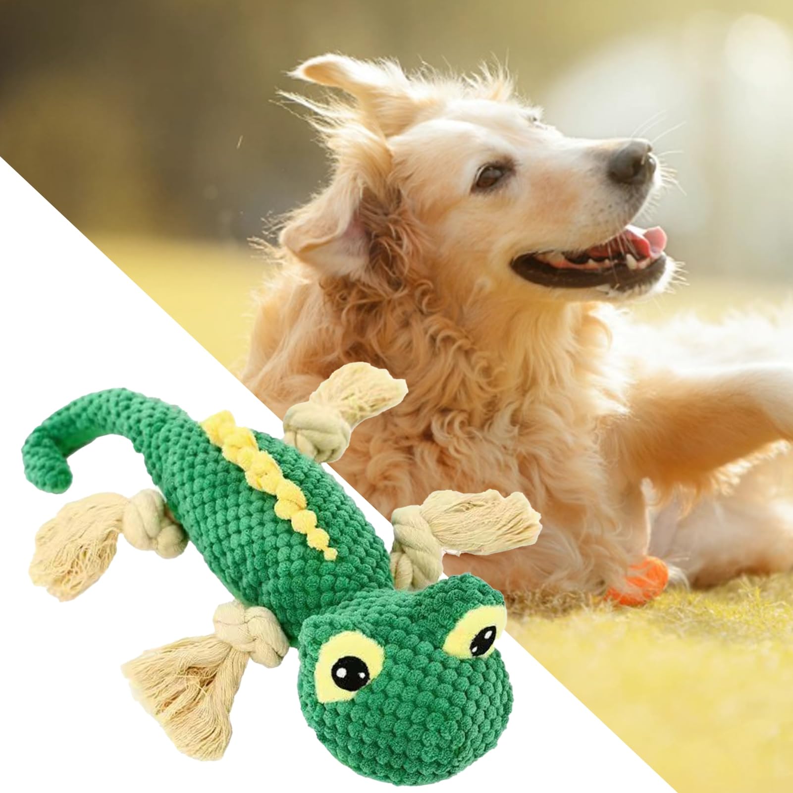 leasote Indestructible Dog Toy Smart Dog Toy Pet Toy Knitted Cartoon Lizard Shape Bite-Resistant Stress Relief Squeaky Dog Cat Chew Toy Green