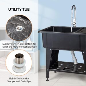 VINGLI Utility Sink Laundry Tub for Washing Room, Freestanding Utility Sink with Stainless Steel Faucet, (Black, 32.3"W x 22.4" D x 43.3"H)