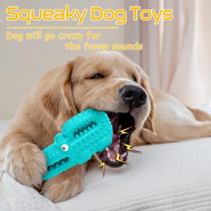 Zimtty Dog Toys, Squeaky Indestructible Dog Chew Toys for Aggressive Chewers, Tough Alligator Rubber Teething Chew Dog Toys for Large Medium Small Dog