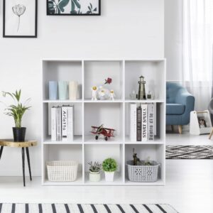 LEMY 9-Cube Storage Organizer Bookshelf, Wooden Open Display Bookcase with Removable Back Panels for Bedroom, Living Room, Office, White