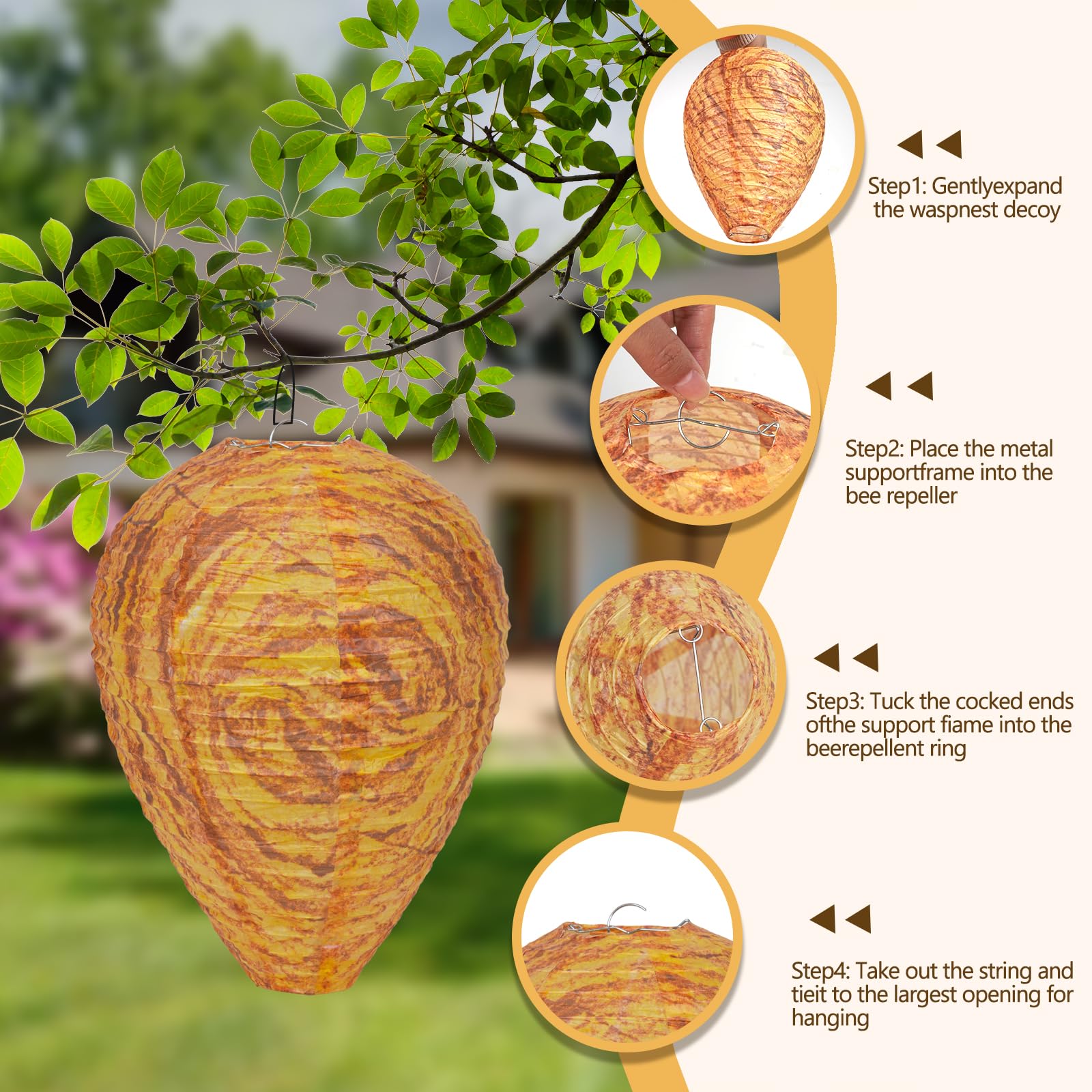 4 Pack Wasp Nest Hanging Fake Wasp Nest Paper Material Hornet Nest for Wasps