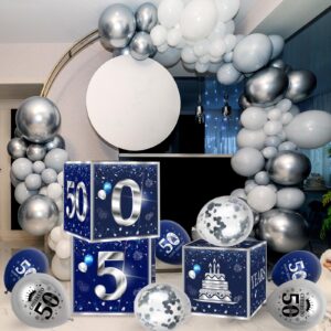 3Pcs 50th Birthday Decorations Boxes for Men Blue Silver 50th Happy Birthday Balloons Boxes Party Supplies 50 Year Old Birthday Theme Cardboard Box Decor.