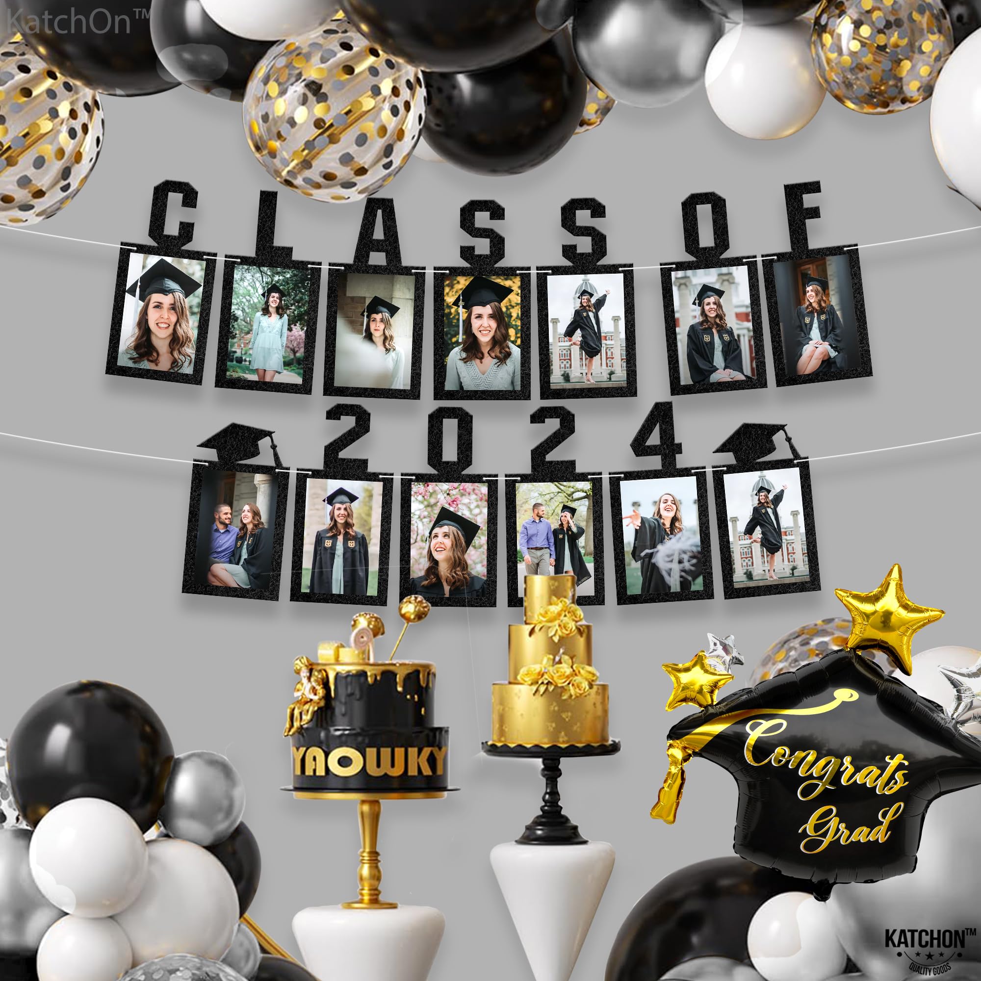 KatchOn, Black Graduation Photo Banner 2024 - Large, 10 Feet | Felt Class of 2024 Banner for 2024 Graduation Party Decorations | Graduation Picture Banner for Graduation Decorations Class of 2024