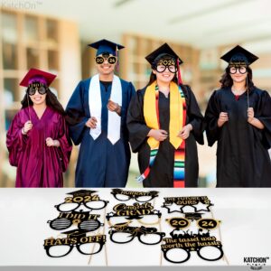 KatchOn, Graduation Photo Booth Props 2024 - Pack of 9 | Black and Gold Graduation Glasses Class of 2024 | Graduation Party Glasses for Graduation Party Decorations 2024 | Graduation Party Favors 2024