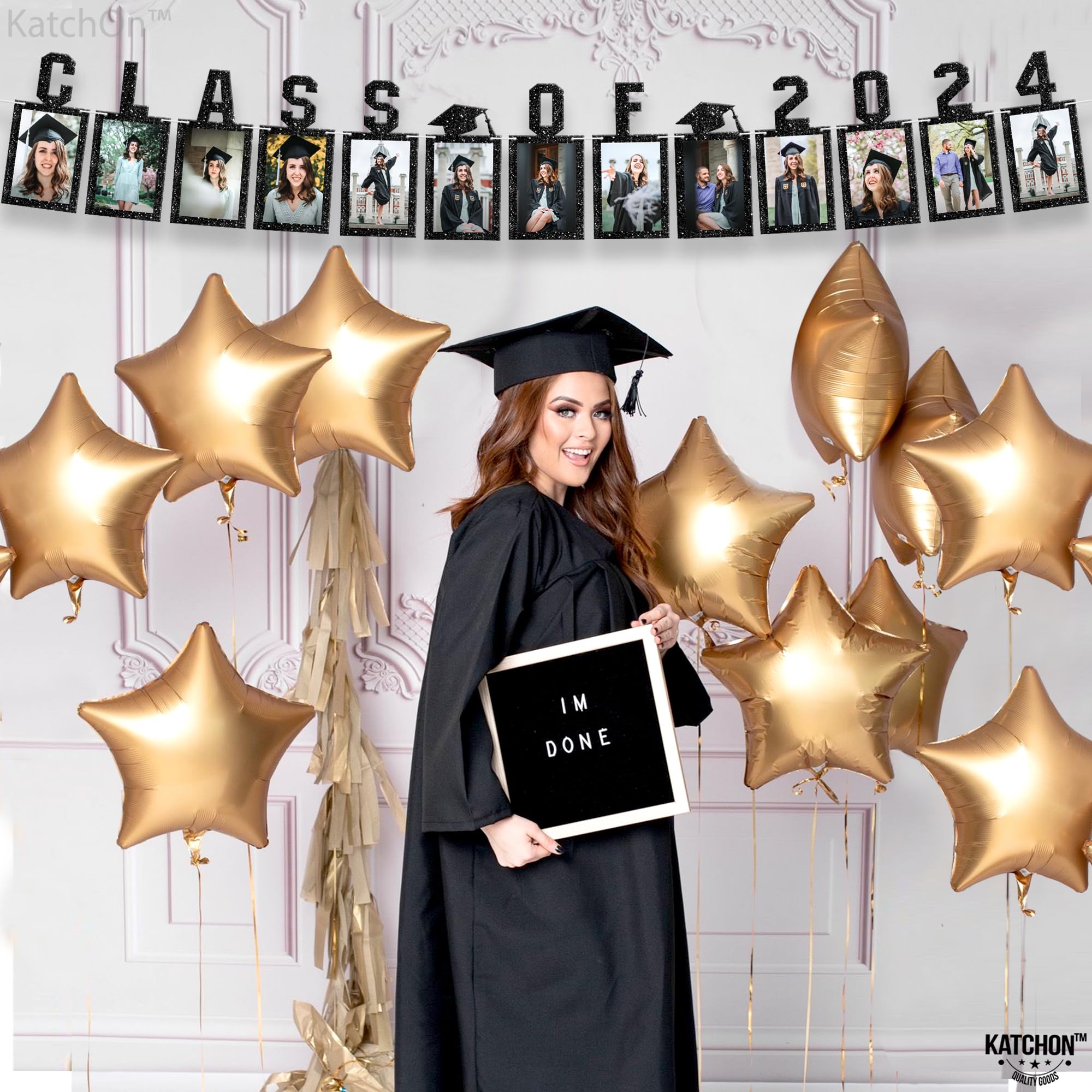 KatchOn, Black Graduation Photo Banner 2024 - Large, 10 Feet | Felt Class of 2024 Banner for 2024 Graduation Party Decorations | Graduation Picture Banner for Graduation Decorations Class of 2024