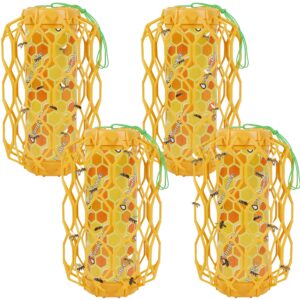 sancodee 4 pcs wasp trap outdoor hanging, insect catcher for wasps and carpenter bees, bee killer sticky bug boards yellow jacket trap with bait reservoir, non-toxic reusable wasp hornet trap (orange)