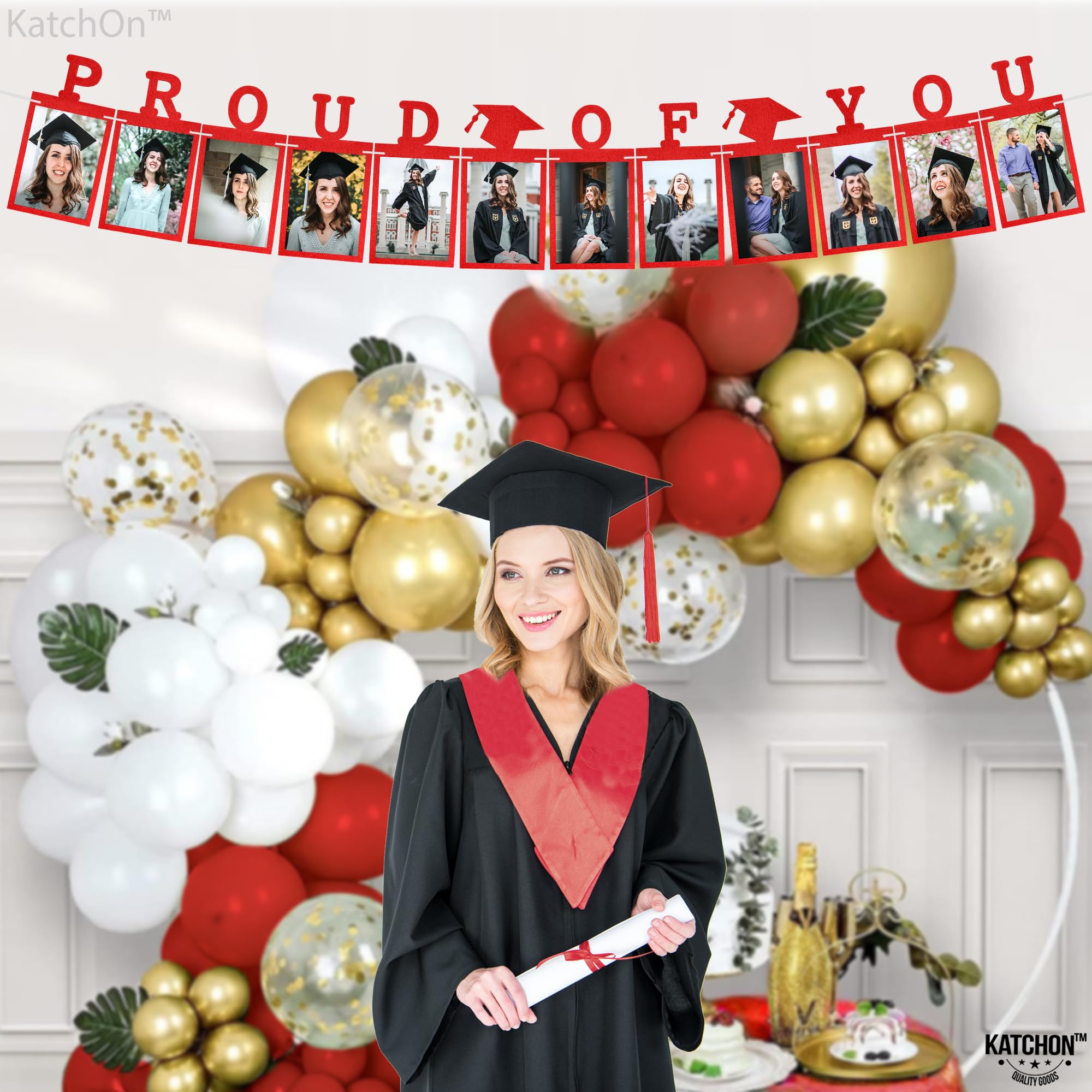 KatchOn, Red Proud of You Graduation Photo Banner 2024 - 10 Feet, Felt, Personalized, Holds 12 Pictures, Class of 2024 Decorations